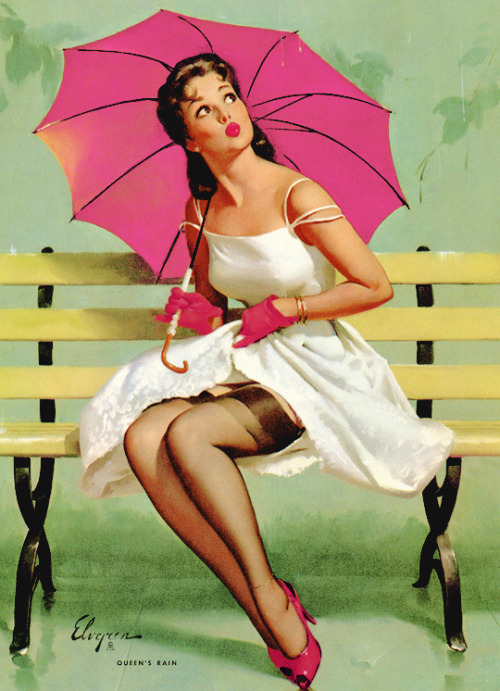 vintagegal:“Queen’s Rain” by Gil Elvgren, 1962