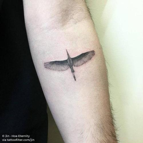 By Jin · Hoa Eternity, done at HighLine Tattoo NYC, Manhattan.... small;jin;single needle;animal;chinese egret;tiny;bird;ifttt;little;inner forearm