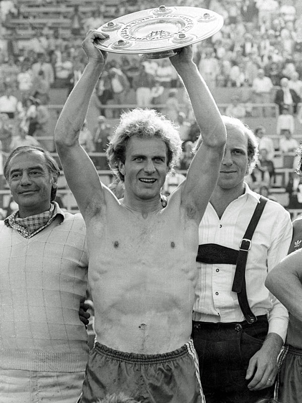 NAKED FOOTBALL Karl Heinz Rummenigge lifts Bayern Münchens th