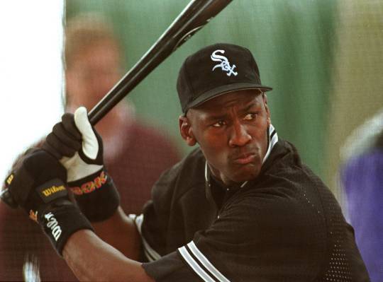 CHICAGO, IL - FEBRUARY 7: American basketball star Michael Jordan takes batting practice 07 February 1994 with the Chicago White Sox in a bid to play with their baseball team. (Photo credit should read EUGENE GARCIA/AFP via Getty Images)