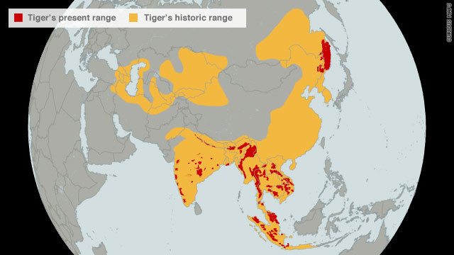 Historic tiger range vs present one - Maps on the Web