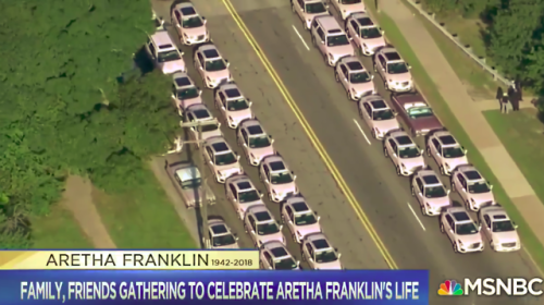 transpondster:Over 100 pink Cadillacs in tribute to Aretha....