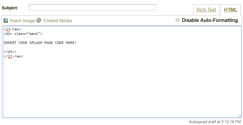 Sandwich Your Splash Page Code Inside Of A Div Whose Class = Mask
