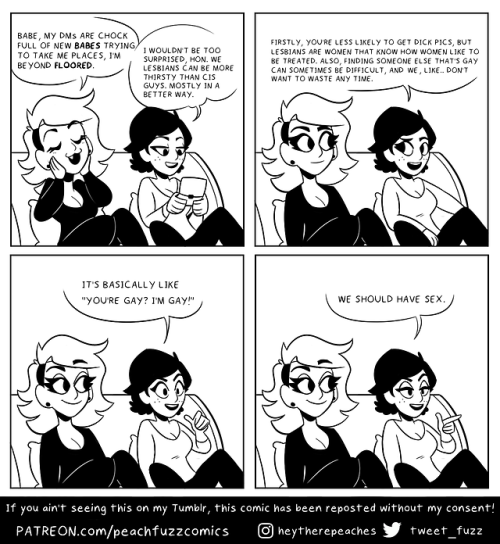 peachfuzzcomics:PeachFuzz #196: Lesbians?Support my transition...