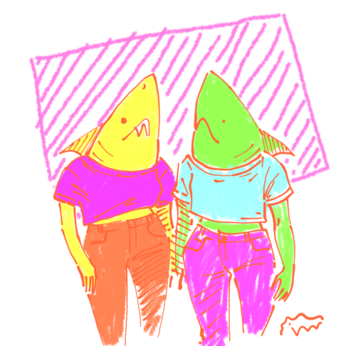 sharks pastel neon anthropomorphic crop tops