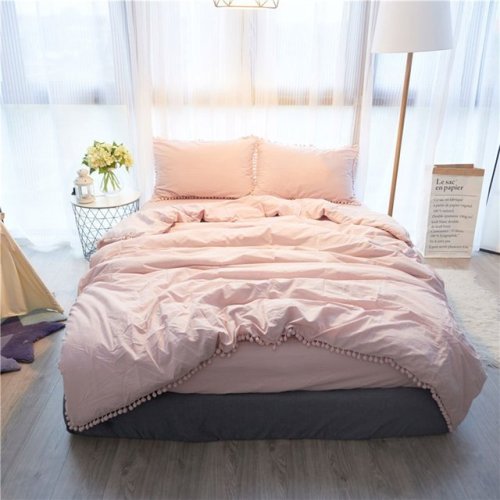 bedding bedding set cotton bedding pink bedding pompom love vansilk bedroom bedroom decor girls girls like girls