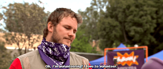 "Parks and Recreation" gif "I love to volunteer."