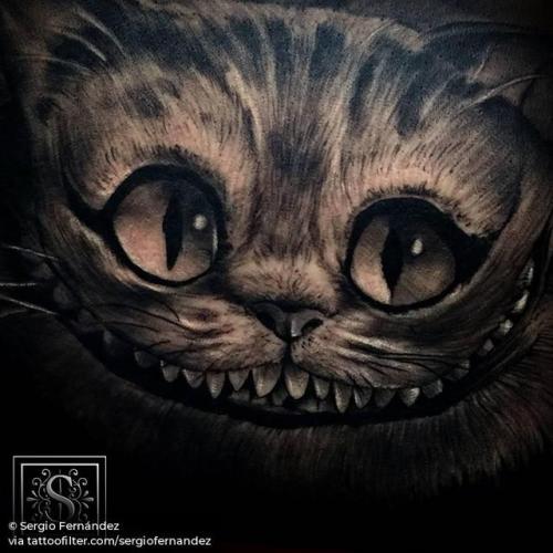 By Sergio Fernández, done in Malaga. http://ttoo.co/p/27727 black and grey;cartoon character;feline;fictional character;cheshire cat;inner arm;big;animal;sergiofernandez;alice in wonderland characters;facebook;twitter;portrait;cat;alice in wonderland;film and book