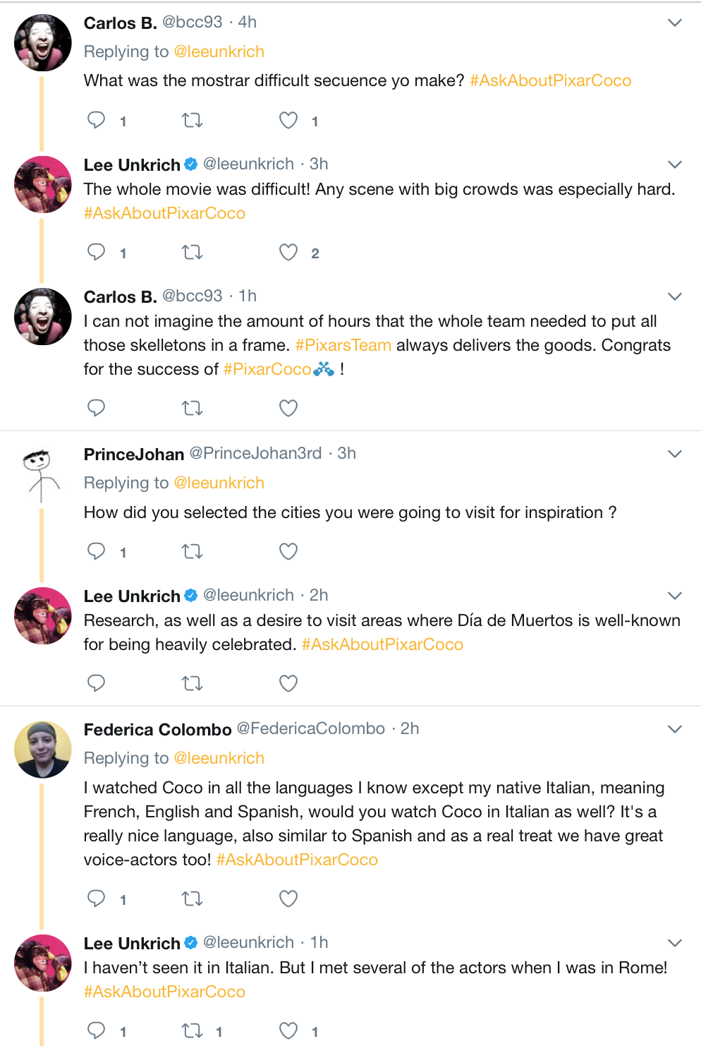 Pixars Coco All Of Lee Unkrichs Twitter Responses From - 