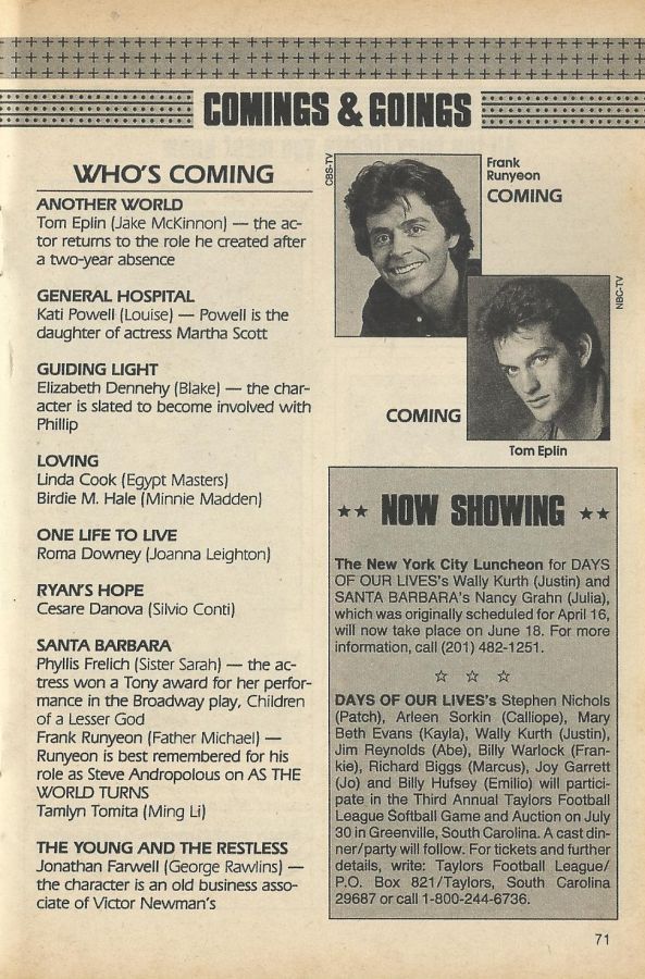 soap opera digest comings and goings
