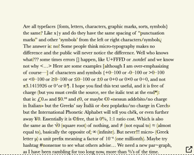 Cropped paragraph block typeset in Baskerville font, showing half of the full figure, of gobbledygook text. Shows lots of different typographic, mathematical and miscellaneous symbols. Yellow has been used to highlight where the white spaces have been inserted. And whole paragraph block typeset in Baskerville font, showing half of the full figure, of gobbledygook text. Shows lots of different typographic, mathematical, and miscellaneous symbols. Yellow has been used to highlight where the white spaces have been inserted.