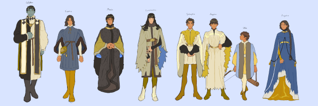 Célestin’s my half orc cleric and he has 7 step-siblings on his Duke Dad side, who all wear yellow and have rhyming names....