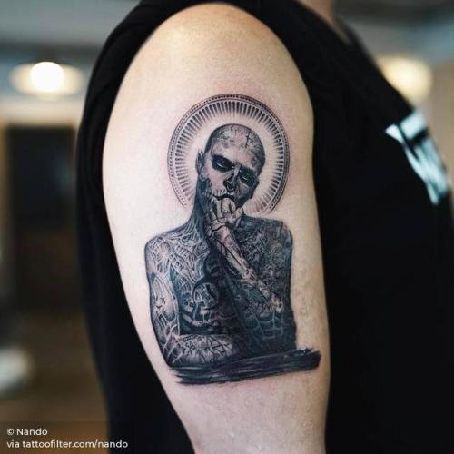 By Nando, done in Seoul. http://ttoo.co/p/27823 canada;black and grey;patriotic;nando;rick genest;character;facebook;twitter;portrait;medium size;upper arm