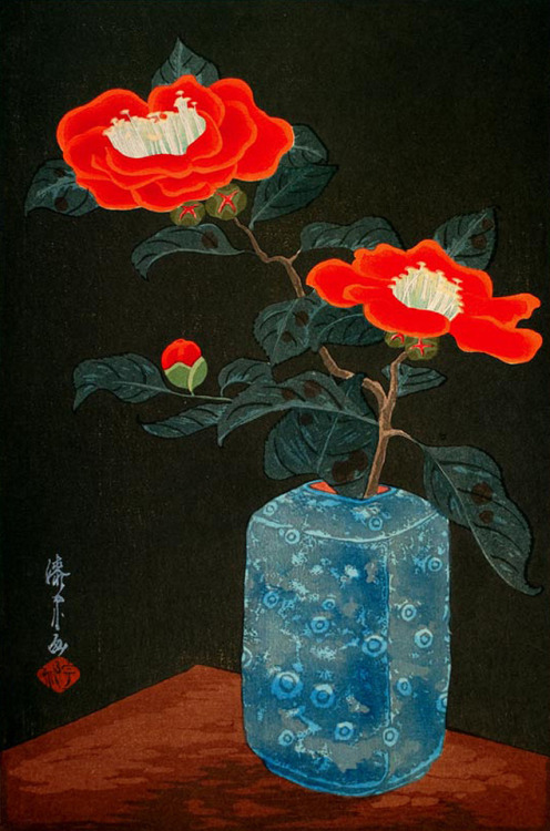 forevernoon:Yoshijiro Urushibara, Camellias in a vase, ca....