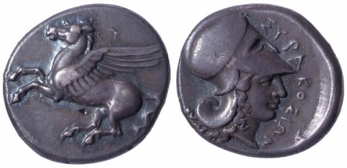 via-appia:Silver coins, Athena and PegasusGreek, Syracuse...