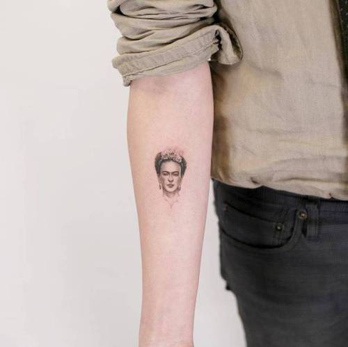 By Doy, done at Inkedwall, Seoul. http://ttoo.co/p/103135 feminist;frida kahlo;small;mexican;patriotic;single needle;tiny;women;character;ifttt;little;doy;portrait;inner forearm;other