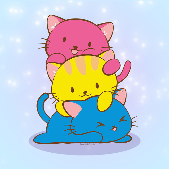 Kawaii cat pile in the colors of pansexual pride... - For the Young-at