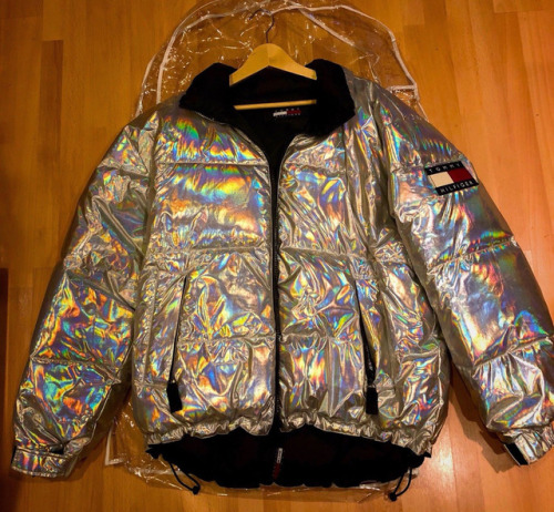 y2kaestheticinstitute:Holographic Tommy Hilfiger puffer jacket...