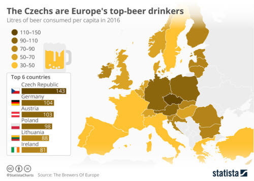 mapsontheweb:Map of litres of beer consumed per capita in...