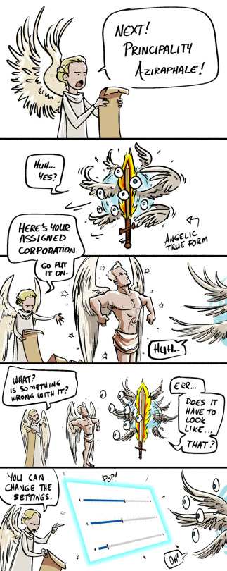 This is based on the original Good Omens storyboards that depicted Aziraphale and Crowley with washboard abs :P