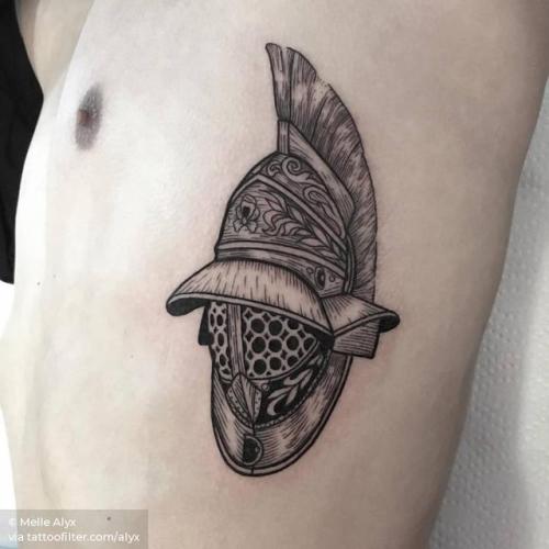 By Melle Alyx, done at MTL Tattoo Nord, Montreal.... rib;helmet;facebook;alyx;blackwork;twitter;engraving;medium size;other