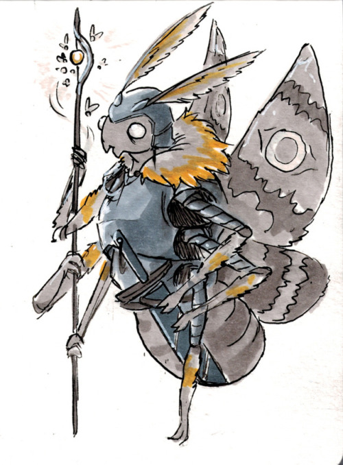 daily character design moth knight insect armor light art drawing