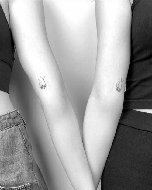 By Cagri Durmaz, done at Basic Ink, Istanbul.... small;best friend;matching;anatomy;line art;inner arm;tiny;cagridurmaz;love;ifttt;little;holding hands;illustrative;hand;fine line;matching tattoos for best friends