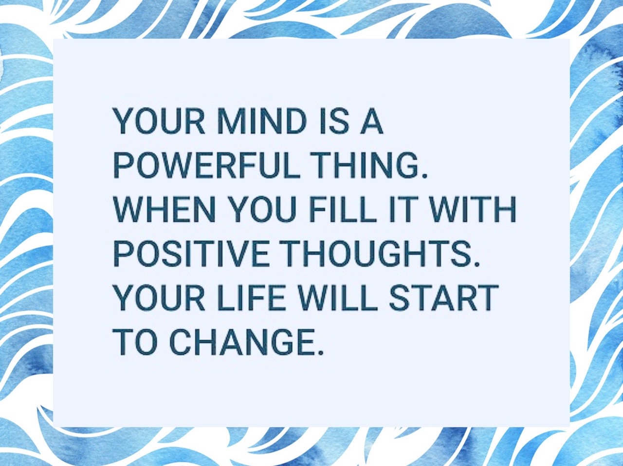 Happy Mind Happy Life Swirl Inspirational Quote Print Blue Watercolour Poster