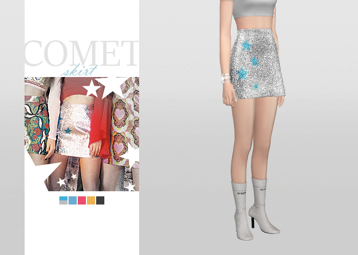 Comet Skirt
• New mesh / EA mesh edit
• Category: bottoms (women)
• Age: teen / young adult / adult / elder
• 5 swatches
Download: SimFileShare