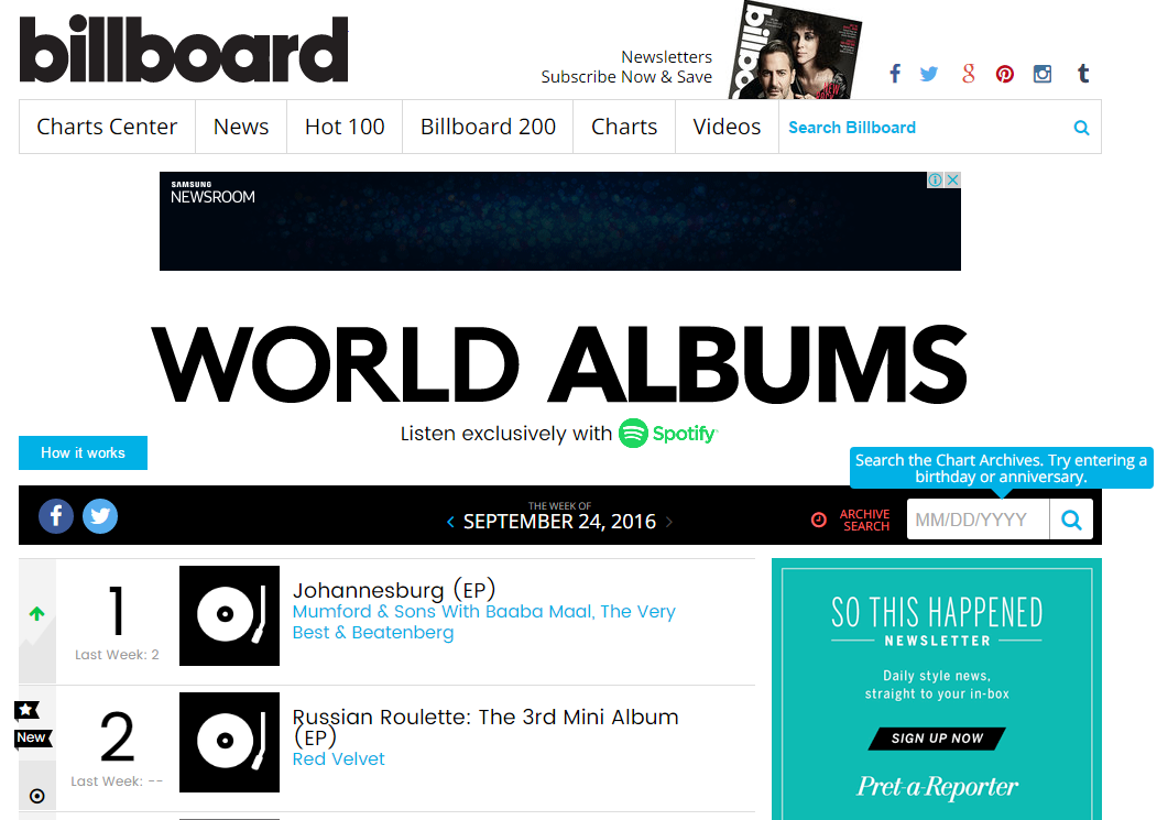 American Billboard World Album Chart