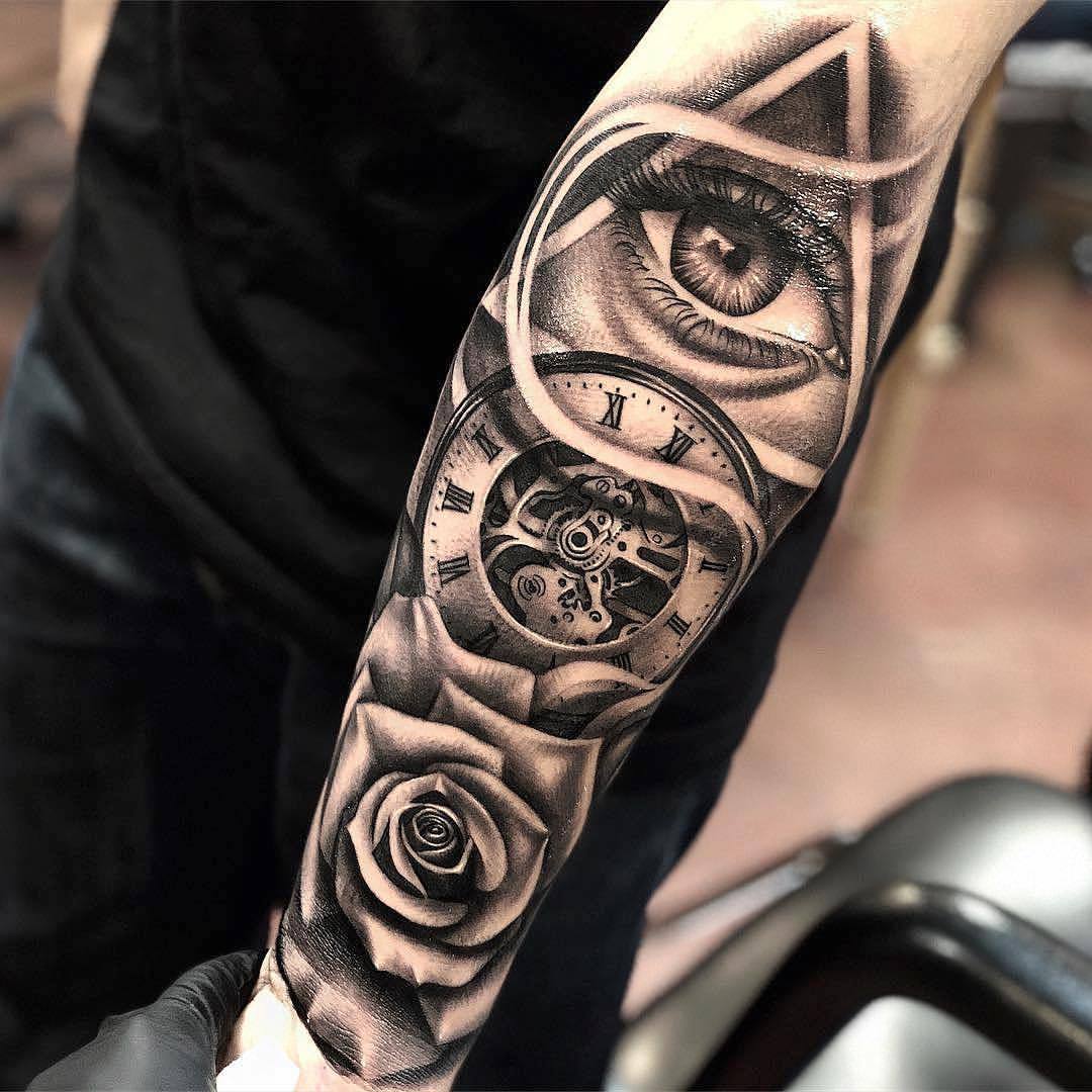 Eye Clock Rose Tattoo Design - Best Tattoo Ideas