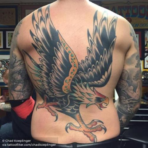 By Chad Koeplinger, done at Adventure Tattoo, Nashville.... healed;traditional;big;animal;back;eagle;bird;facebook;twitter;chadkoeplinger;other