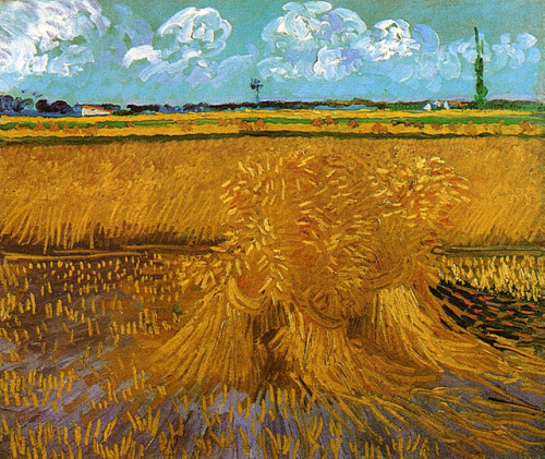 artist-vangogh:Wheatfield with SheavesMedium: oil,canvas