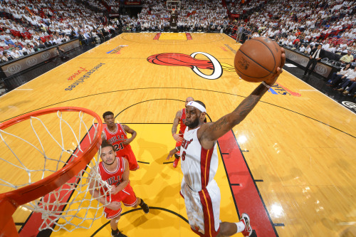 nba:LeBron James of the Miami Heat goes up for the dunk...