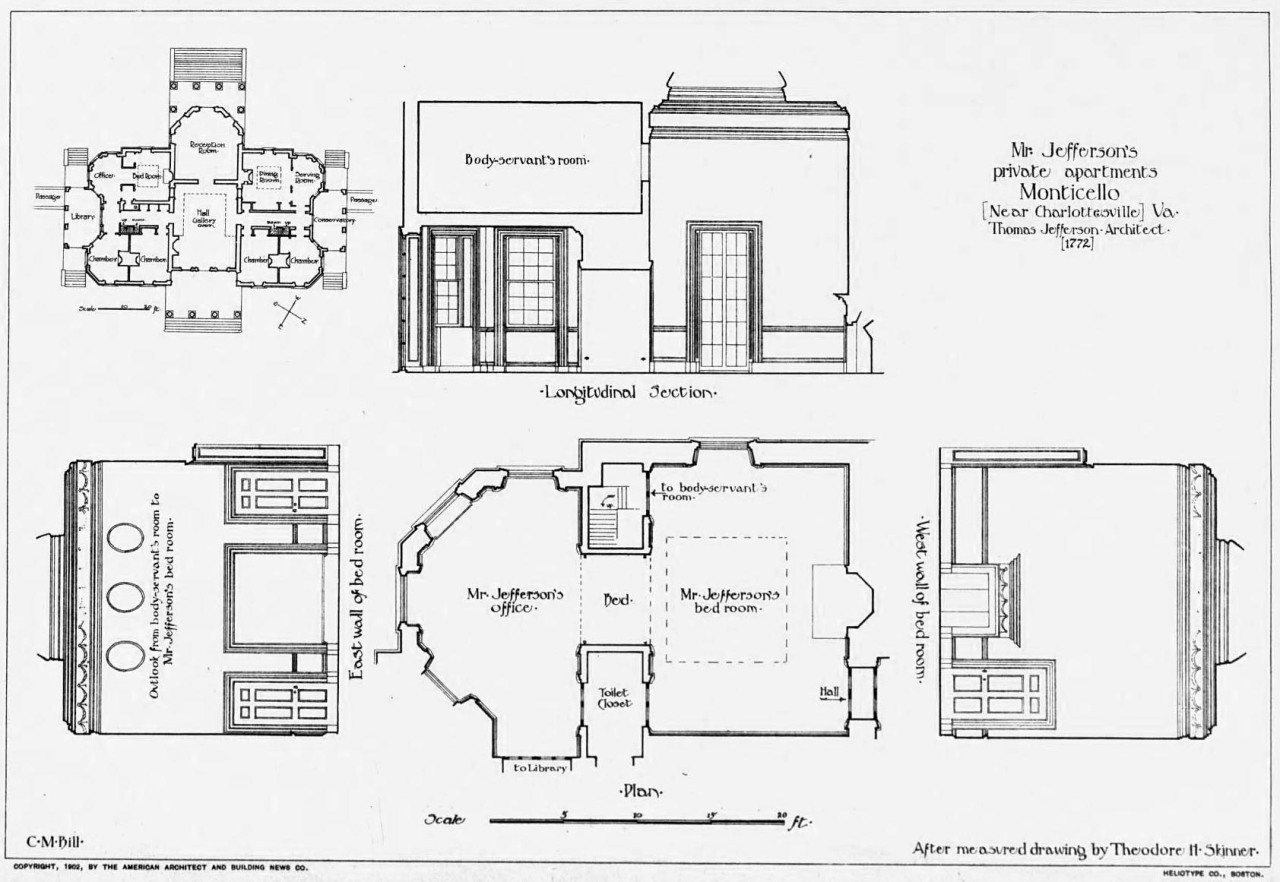 Archi Maps Plan And Elevations Of Jefferson S Private