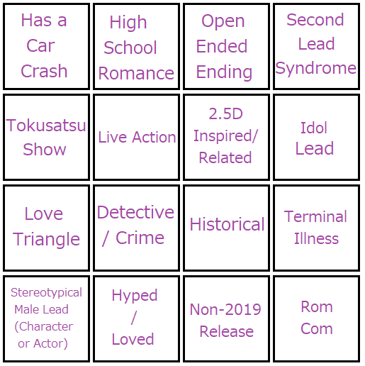 Dorama/Movie Bingo for 2019