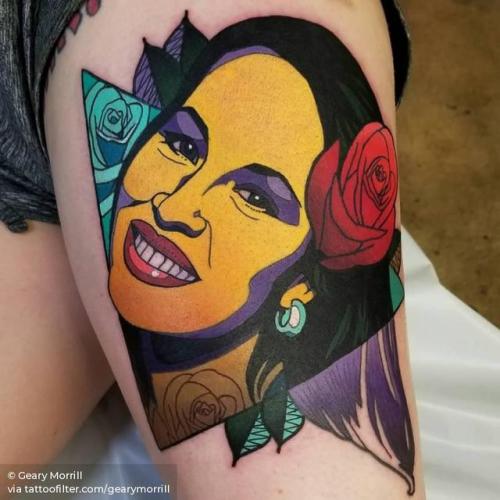 By Geary Morrill, done at Futurelazertiger, Ferndale.... big;character;contemporary;facebook;gearymorrill;music;other;patriotic;pop art;portrait;selena quintanilla;thigh;twitter;united states of america;women