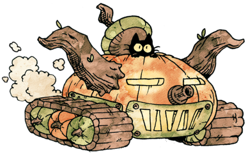 bynineb:inktober day 20 - pumpkin tank. it fires pumpkin seeds...