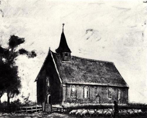 vincentvangogh-art:Shepherd with Flock near a Little Church...