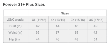 Forever 21 Plus Size Size Chart