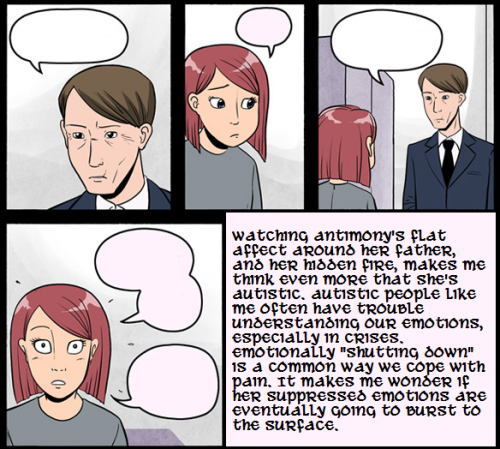 “Watching Antimony’s flat affect around her father, and...