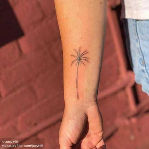 By Joey Hill, done at High Seas Tattoo Parlor, Los Angeles.... tree;small;single needle;tiny;joeyhill;palm tree;ifttt;little;nature;wrist