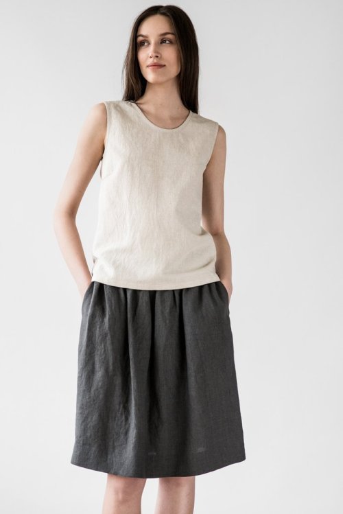 grey linen skirt beige linen top ode to sunday odetosunday slow fashion linen clothing style womens fashion