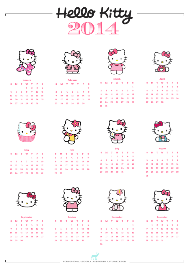 JUSTLOVEDESIGN DIY Free A4 Hello Kitty Calendar More Hello Kitty...