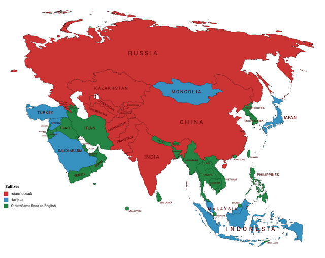 Suffixes of country names in Armenian. - Maps on the Web