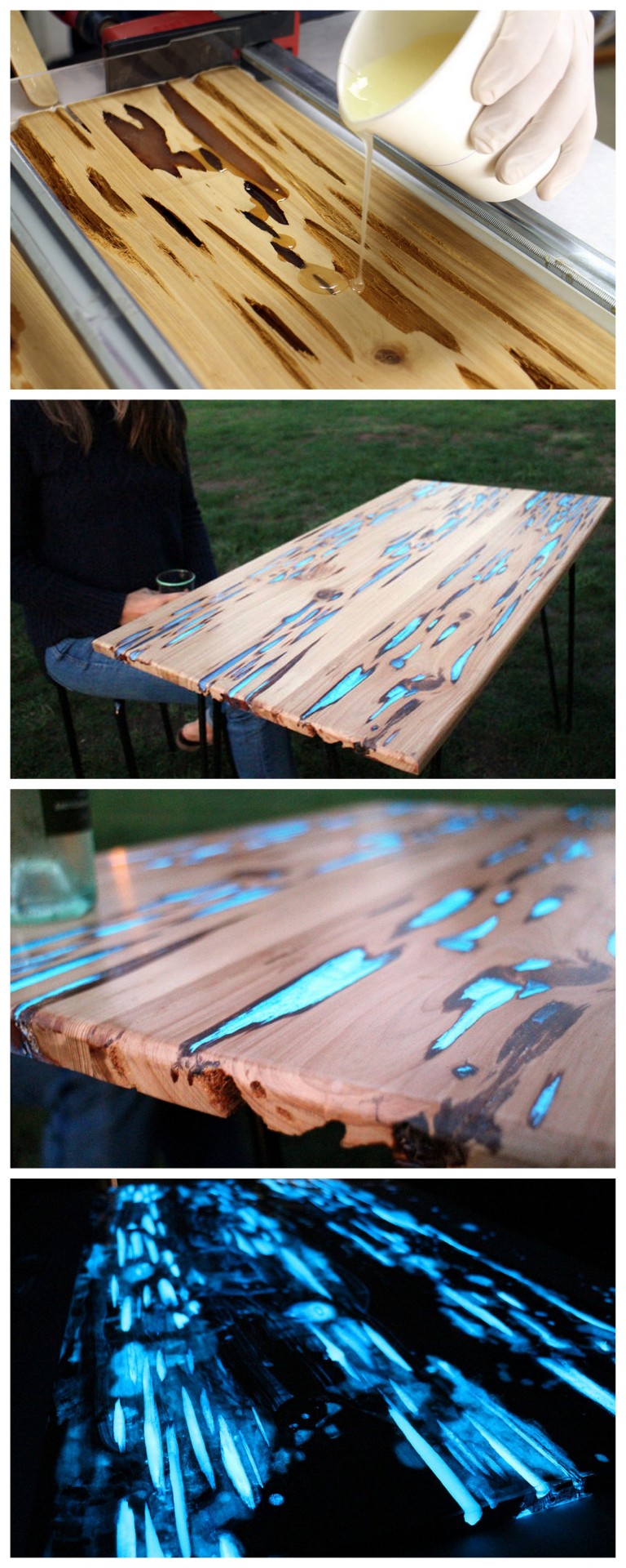 glow in the dark resin wood table