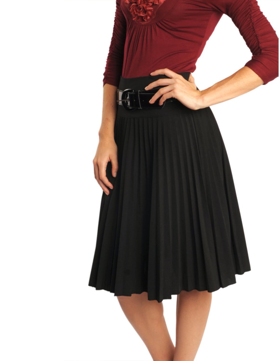 Industries Needs - Women’s Black Heavy Pleated Knee-Length Skirt ...