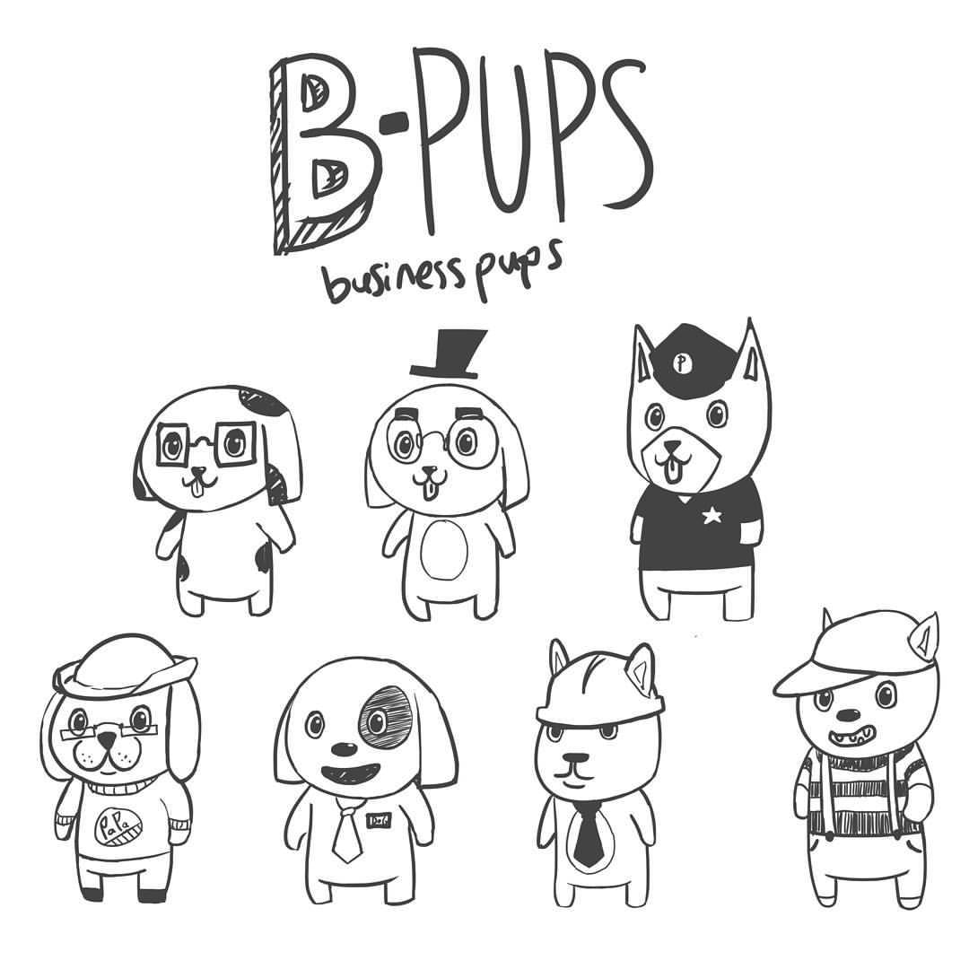 - Concept sketch of a few puppies in hip outfits!...