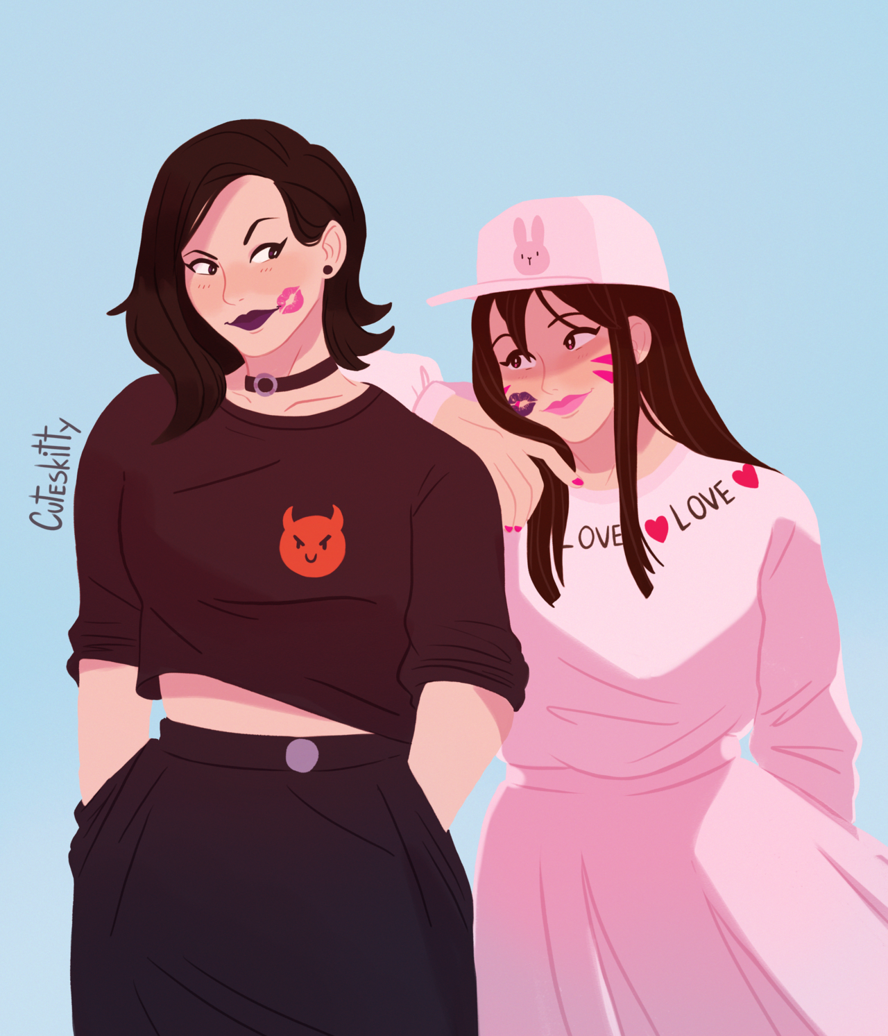 CuteSkitty. : D.va and D.mon are the pastel/goth girlfriends...