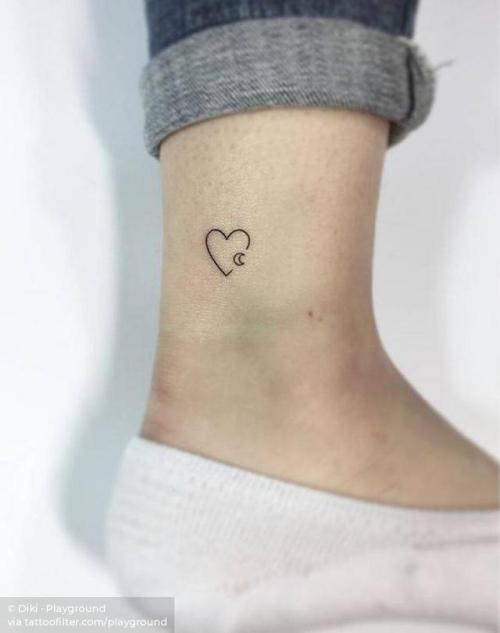 By Diki · Playground, done at Playground Tattoo, Seoul.... small;astronomy;micro;heart;line art;playground;tiny;love;ankle;ifttt;little;crescent moon;minimalist;moon;fine line